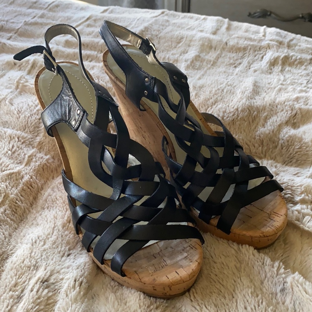 Guess Black Strap Wedges